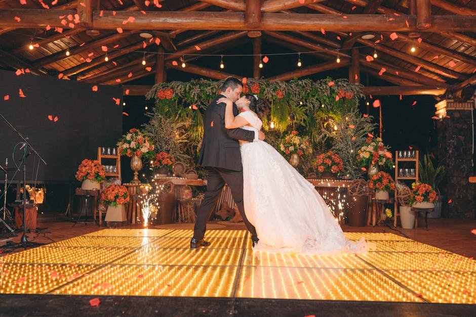 Joyful wedding dance floor celebration